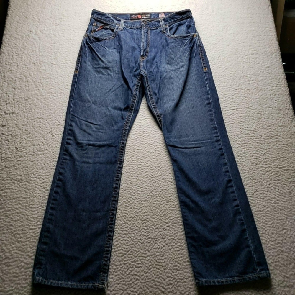 Ariat FR M5 Jeans Mens 36x34 Blue Slim Straight Flame Resistant Work Denim